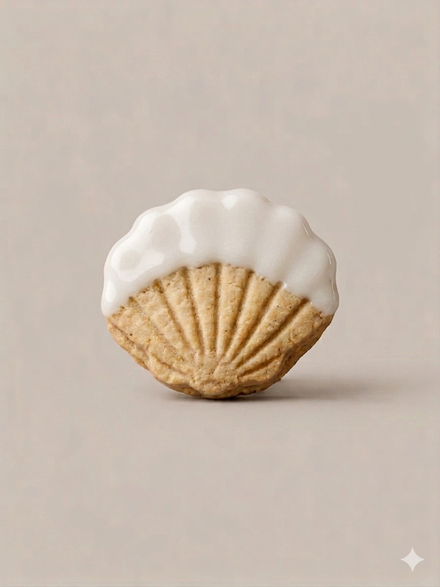 Lemon scallop-shell shaped shortbread with light lemon glaze